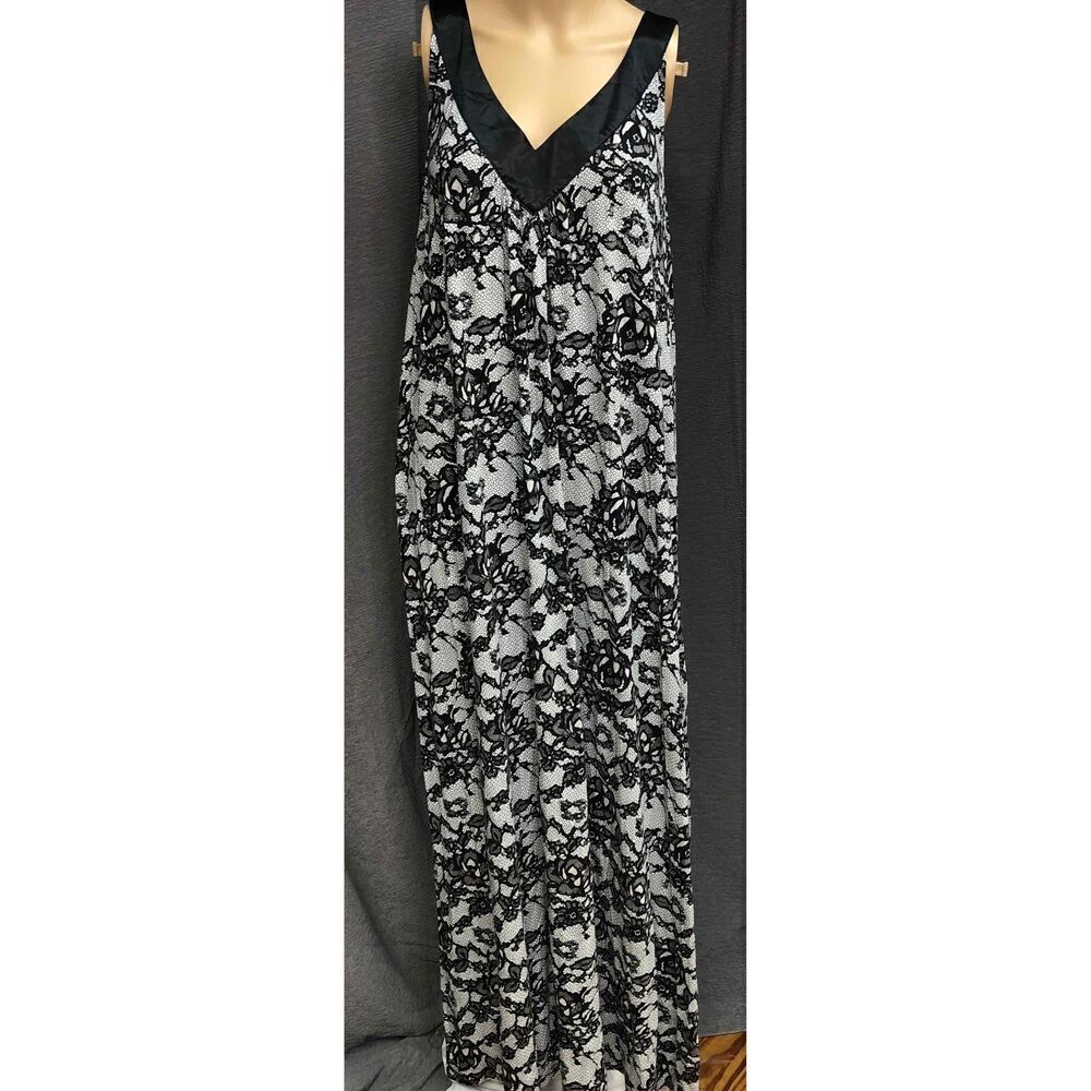 CATO Black White Lace Pattern V-Neck Sleeveless Maxi Dress Womens XL